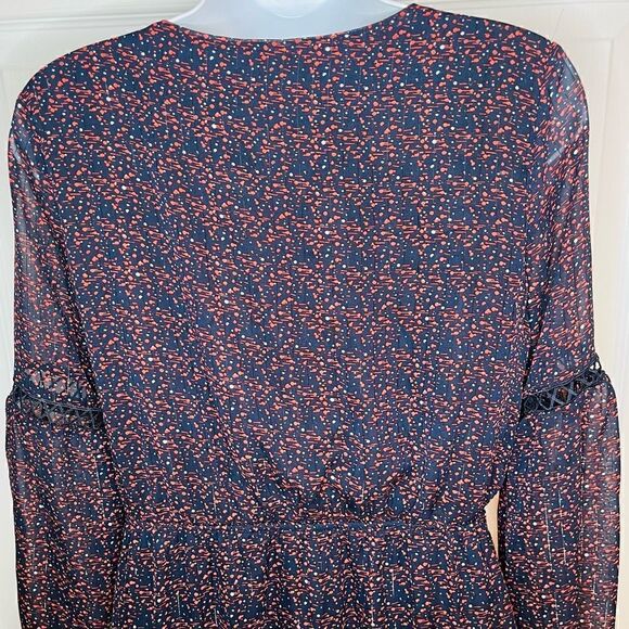 Romeo & Juliet Couture Peasant Sleeve Abstract Dot Print Maxi Dress Navy S - Picture 9 of 12